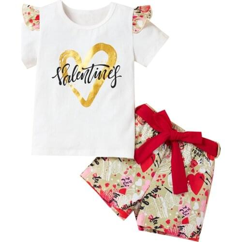 YOYOSHOW 2021New Readystock Summer girl set fashion holiday clothes girls T-shirt set 2-6 years old girl shorts outfits set