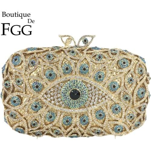 Boutique De FGG Evil Eye Women Crystal Clutch Evening Bags Party Cocktail Hollow Out Rhinestones Handbags and Purses