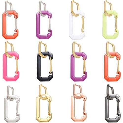 ZHUKOU 2020 NEW 1 piece rectangle small hoop earrings gold/silver color Enamel hoop earrings for women fashion Jewelry VE147