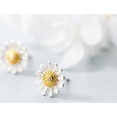 MoveAcc New Trendy 925 Sterling Silver Yellow Daisy Flower Stud Earrings for Women Fine Silver Jewelry Girls Birthday Gift