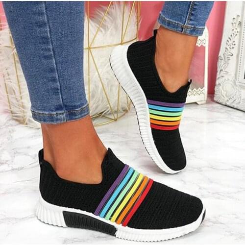 2020 Mesh Sneakers Rainbow Color Knitted Vulcanized Shoes Womens Casual Flats Breathable Female Comfortable Shoe Fashion
