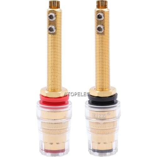 2pcs EIZZ 24K Gold Plated Brass Speaker AMP Long Binding Post HiFi Banana Jack Connector Sockets Terminal Panel Chassis Mount