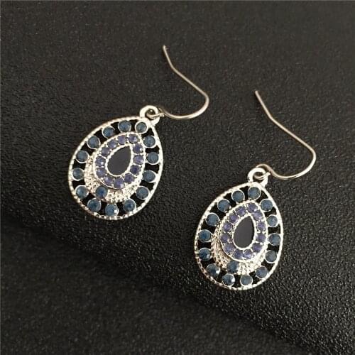 2019 New High Quality Filagree Drop Earrings Rhodium Color Montana Stone Inlay Hollow Carving Water Drop Shape Earring For Women