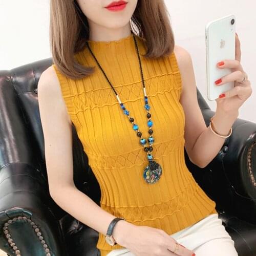 2020 Sleeveless Knitted Vest Women Spring Summer Wild Tops Tank Elastic Slim Female Solid Fashion Knit Casual Top Maille Femme