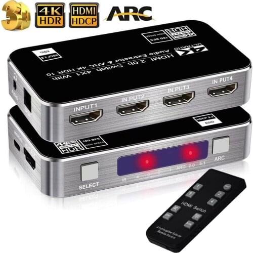 4K HDMI 2.0 Switch Switcher 4x1 hdmi 4 port in 1 out with audio HDMI 2.0 HDMI Audio Extractor ARC Digital optical toslink SPDIF