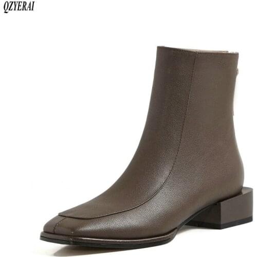 QZYERAI Autumn and winter Genuine leather Female boots Ankle boots Womens boots beige Womens shoes Size 34-40