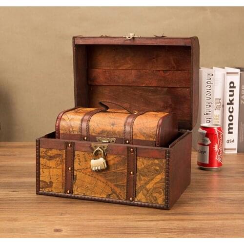Retro Storage Treasure Box Storage Case Decorative Wooden Treasure Chest Storing Jewelry Necklaces Souvenirs For Bedroom