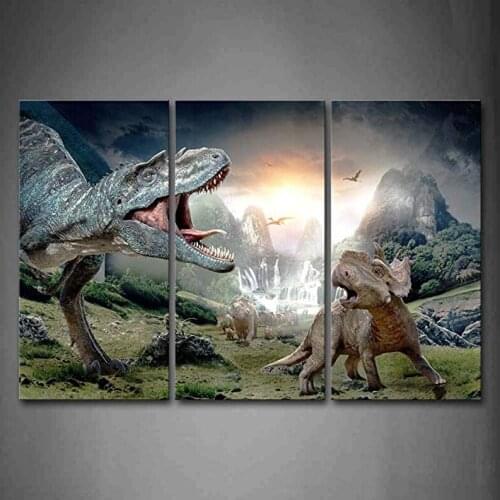 Dinosaur Openmouth With Cub Wall Sticker 5d diy diamond Painting 3pcs Animal The Picture of rhinestone WeddingDecorationZP-2799