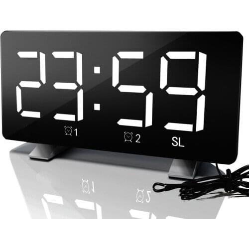 Electronic Alarm Clock Noiseless Design Digital LED Large Display Mirror with FM Radio Function No Batteries Snooze Glow Clock