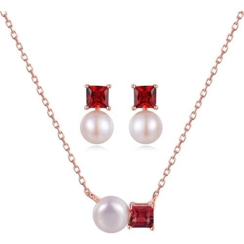 Imitation Pearls Jewelry Set For Women Korean Earrings Necklace Rose Gold Color Wedding Bride Jewellry Wholesale S533