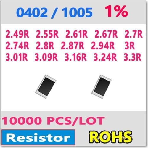 JASNPROSMA OHM 0402 F 1% 10000pcs 2.49R 2.55R 2.61R 2.67R 2.7R 2.74R 2.8R 2.87R 2.94R 3R 3.01R 3.09R 3.16R 3.24R 3.3R smd 1005