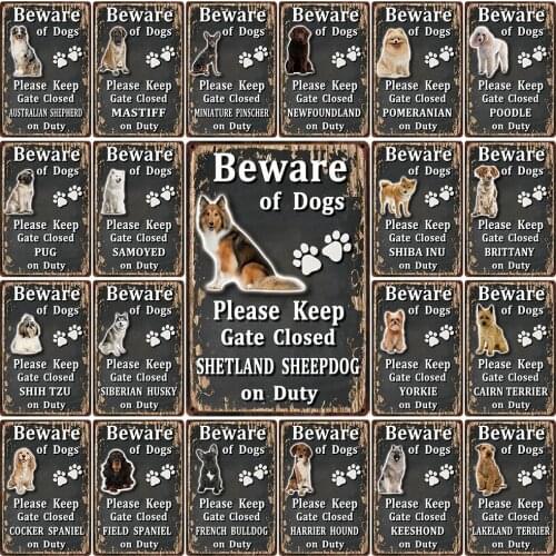 [ Kelly66 ] Beware Of Dogs Cocker Spaniel Shiba Inu Bulldog Tin Metal Sign Home Decor Bar Wall Art Painting 20*30 CM Size Dy114