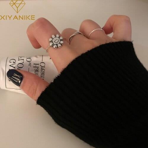 XIYANIKE 925 Sterling Silver New Smile Chrysanthemum Ring Female Fashion Retro Exquisite Prevent Allergy Кольцо Wholesale