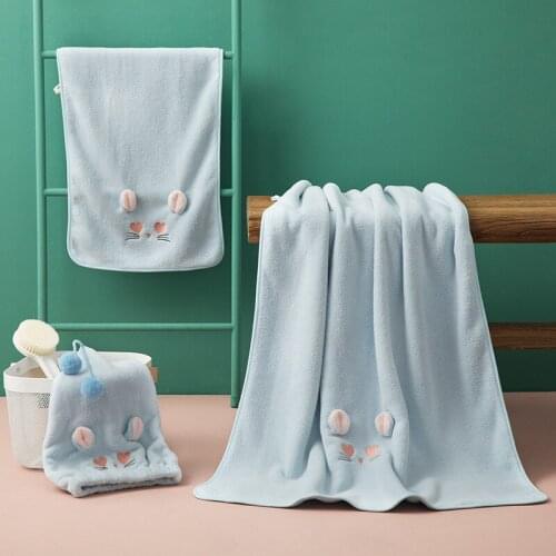 Three-piece suit for womens home absorbent bath towels, coral fleece towel bath towel, dry hair cap soft cute