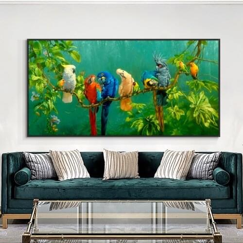 Colorful Parrot On The Tree Animal On Canvas Print Painting Nordic Poster Wall Art Picture For Living Room Home Decor Frameless