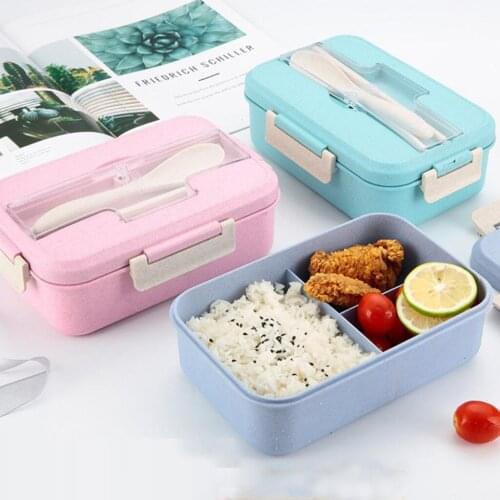 Microwave Lunch Box Wheat Straw Dinnerware Food Storage Container Children Kids School Office Portable Bento Box With Cutlery