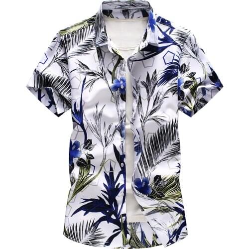 Summer Men Slim Leaf print shirt vacation Party casual shirts Hawaiian Short sleeve Beach shirt camisa masculina Plus Size 7XL