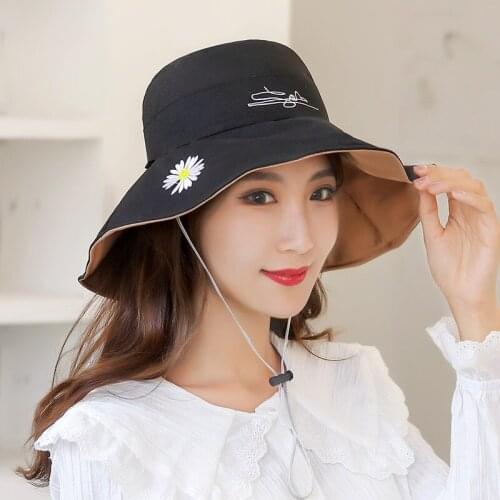 Summer Beanie Double Sided Chrysanthemum Beach Mushroom Beret Hats Women Couple Daisy Fishman Big Edge Sun Hat Travel Bonnet Cap