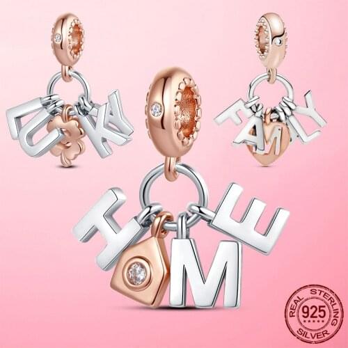 Hot Sale New 925 Sterling Silver HOME FAMILY LUCKY Dangle Charm Pendant fit Original Beads Bracelet Necklace S925 Jewelry Making