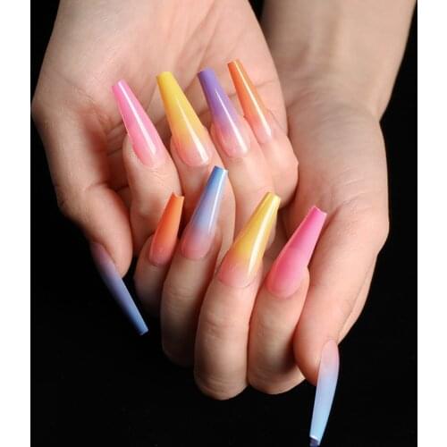 24Pcs/Set False Nail Tips Set Full Cover Rainbow Matte Gradient Nail Tips With Designs Press On Nails Art Fake Extension Tips