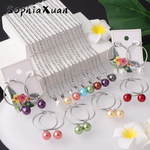 SophiaXuan New Design Hawaiian Jewelry Sets Colorful Droplet Shape Pearl Necklace and Earrings Stainless Steel Jewelry for Women