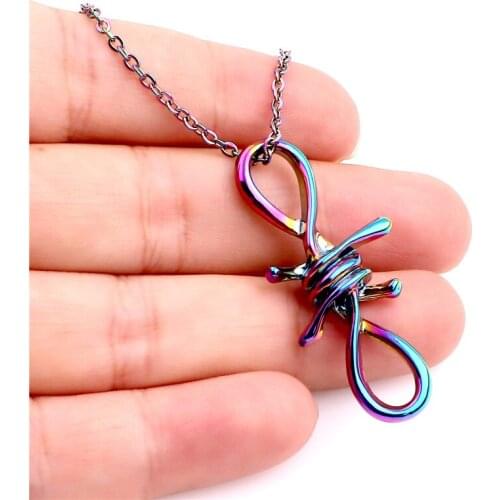 New Rainbow Alloy Exaggerated Cool Punk Thorn Pendant Necklace Choker Charm 50cm Stainless Steel Chain Handmade Jewelry