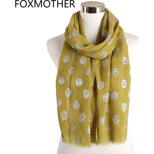 FOXMOTHER New Pink Orange Yellow Crinkle Hijab Scarf Polka Dot Scarves For Women Shawl Wrap Ladies Foulard Femme