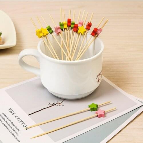 100pcs Disposable Bamboo Fork Buffet Fruit Desserts Pick Skewer Food Cocktail Sandwich Stick