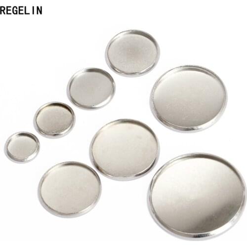 REGELIN 20pcs/lot Stainless Steel Round Settings Cabochon Base Bezel Trays Blank Fit 10/12/14/16/18/20mm Cabochons Cameo DIY