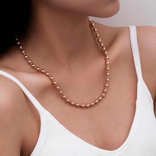 Simple Wide Hollow Ball Bead Chain Necklace Women Harajuku Fashion Geometric Gold Long Necklaces Glamour Girl Jewelry