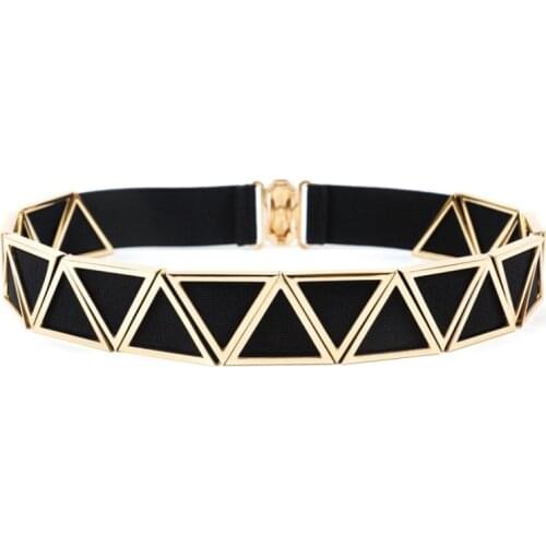 Most Popular Womens Belt Cut Out Gold Triangle Metal Belt With Multi Elastic Hook Closure Belt For Women Luxury Strap BL402