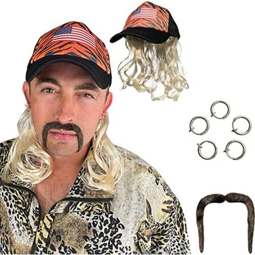 Hat Role-playing Suit Tiger King Costume Set Joe Exotic Cosplay Blonde Wig With Hat Clip Earrings Mustache Fits Kids And Adults
