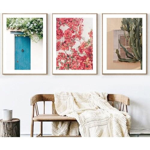 Mediterranean Wall Art Cactus Floral Prints Pink Botanica Canvas Painting Door Landscape Posters Modern Aesthetic Room Decor