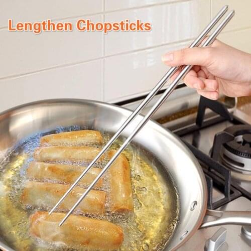 Lengthen Chopsticks Chinese Stainless Steel Reusable Japanese Sushi Sticks Korean Hot Pot Noodles Frying Tableware Kitchen