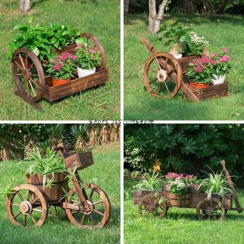 Outdoor balcony solid wood flower box carbonized multi-layer wooden flower pot stand anti-corrosion wood garden decoration creat