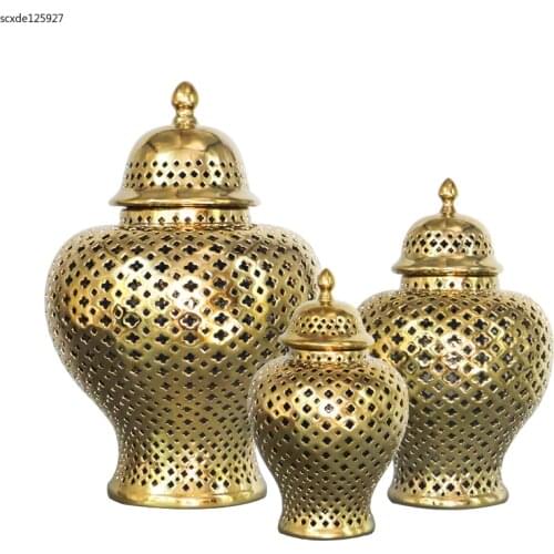 European-style Electroplating Golden Silver General Jar Vase Desktop Decoration Ceramic Storage Jar Flower Vase Home Decoration