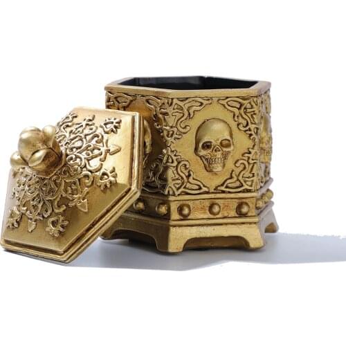 Vintage skull jewelry box Hexagon Resin ring necklace earring storage box Home desktop decoration Best gifts for Halloween
