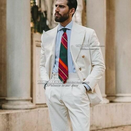 Spring/Autumn Latest Designs White Peaked Laple Blazer Custom Made 2 Pieces Men Suits For Wedding Double Breasted Grooms Coat