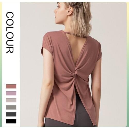 2020 New Yoga T-shirt Womens Open Back Fast Dry Exercise Yoga Short Sleeve Loose And Comfortable Fitness Yoga Top