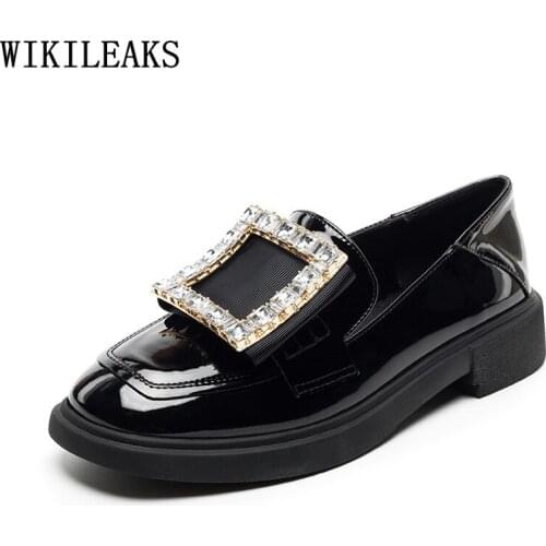 Crystal Low Heels Patent Leather Slip on Harajuku Shoes for Women Loafers Women Lolita Shoes Oxford Shoes for Women Zapatillas
