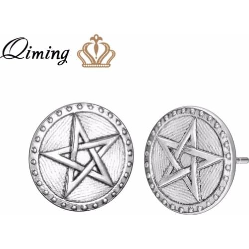 QIMING Big Star Earrings Women Female Boho Vintage fashion Ethnic Jewelry Arabic Turkey Gold Vikings Stud Earrings Gift