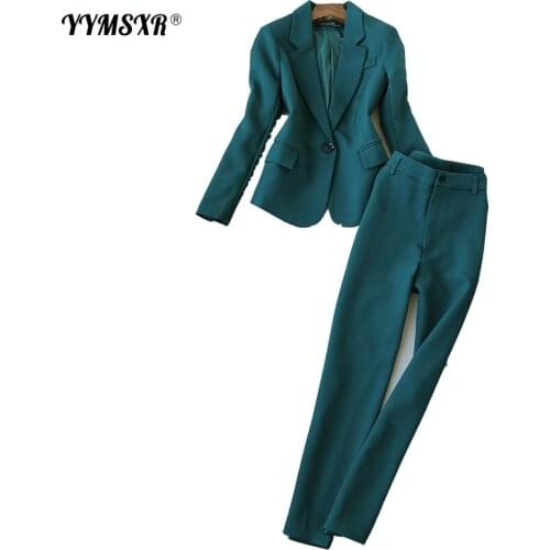 Womens temperament professional pants suit high quality Long sleeve jacket Slim office trousers business attire Two-piece 2020