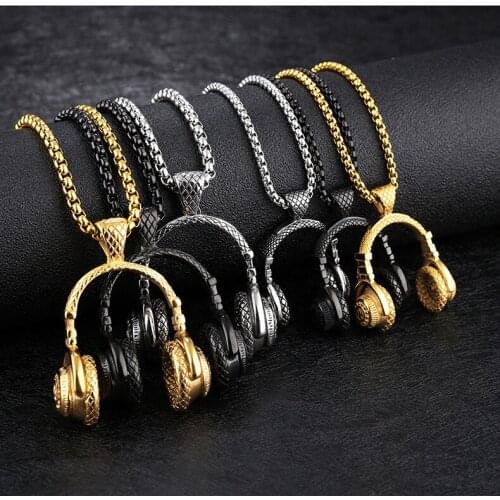 DUTRIEUX Rock DJ Music Headphone Pendant Necklace New Fashion Stainless Steel Men Women Hip Hop Headset Necklace Party Jewelry