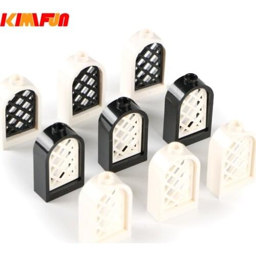 10pcs Building Block Window Parts DIY Compatible with 30044 + 30046 Black MOC 1x2x2 Dome Window Frame