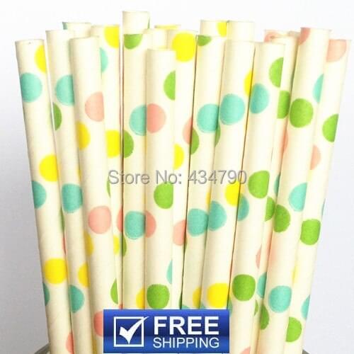200pcs Colorful Rainbow Polka Dot Paper Drinking Straws,Multicolor Cake Pop Sticks,Retro Party Supplies Decorations