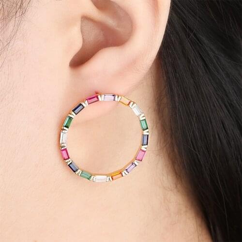 2019 New Gold Copper Colorful White AAA Cubic Zirconia Big Round Earrings Fashion Female Party Gift For Womens Fashion jewelry