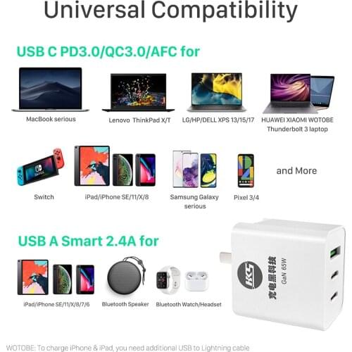 2021 New 65W GaN USB C Wall charger Power Adapter 3 Port PD 65W PPS QC4.0 45W For Laptops MacBook iPad iPhone Samsung XIAOMI