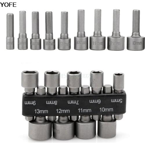 9Pcs Drill Bit 5-13mm Power Nut Driver Drill Bit 1/4" Hex Shank Metric Socket Wrench Screw