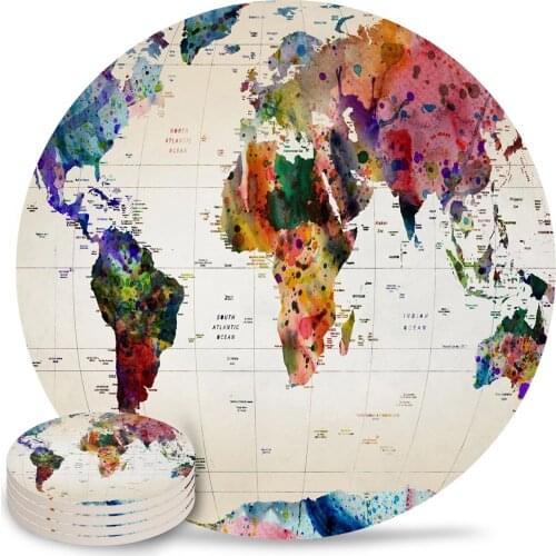 Watercolor Map Placemats for Table Kitchen Coffee Table Decor Accessories Ceramic Coasters
