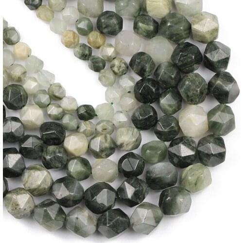 YHBZRET Natural Stone Faceted Green Grass Jaspe r Spacer Loose beads for Jewelry making 6/8/10MM DIY bracelets necklace Findings